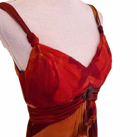 Badgley Mischka Red/Orange Silk Sleeveless Empire Waist Cocktail Dress 8 - Picture 7 of 12